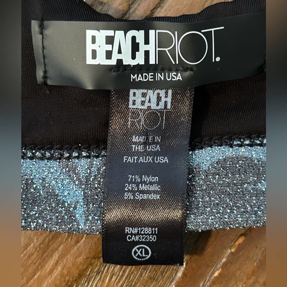 Anthropologie Beach riot palm madness bikini top black rainbow sz XL sparkle - Picture 8 of 9